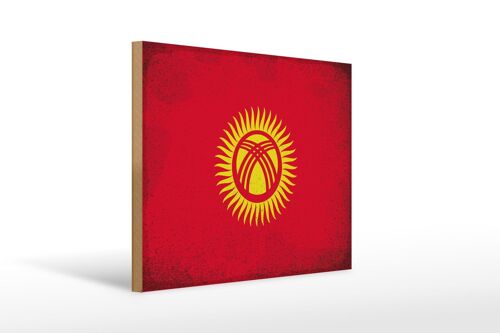 Holzschild Flagge Kirgisistan 40x30cm Kyrgyzstan Vintage Schild