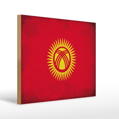 Panneau en bois drapeau Kirghizistan 40x30cm Panneau vintage Kirghizistan