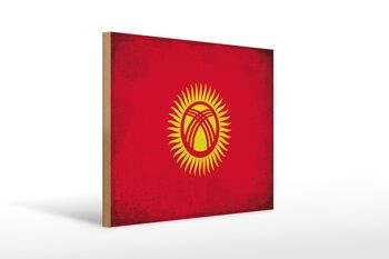 Panneau en bois drapeau Kirghizistan 40x30cm Panneau vintage Kirghizistan 1