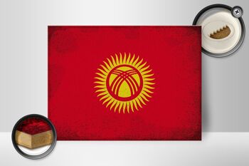 Panneau en bois drapeau Kirghizistan 40x30cm Panneau vintage Kirghizistan 2
