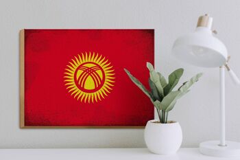 Panneau en bois drapeau Kirghizistan 40x30cm Panneau vintage Kirghizistan 3