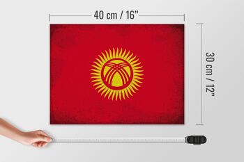 Panneau en bois drapeau Kirghizistan 40x30cm Panneau vintage Kirghizistan 4