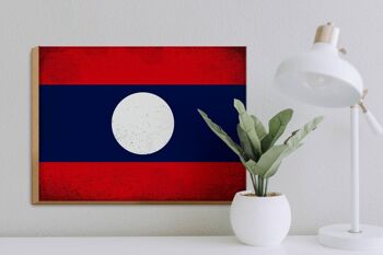 Panneau en bois drapeau Laos 40x30cm Drapeau du Laos panneau décoratif vintage 3