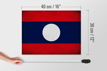 Panneau en bois drapeau Laos 40x30cm Drapeau du Laos panneau décoratif vintage 4