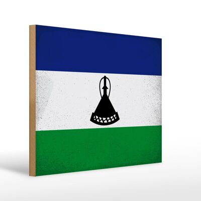 Panneau en bois drapeau Lesotho 40x30cm Drapeau du Lesotho signe vintage