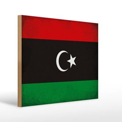 Letrero de madera bandera Libia 40x30cm Bandera de Libia cartel decorativo vintage