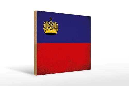 Holzschild Flagge Liechtenstein 40x30cm Flag Vintage Deko Schild