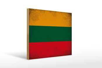 Panneau en bois drapeau Lituanie 40x30cm Drapeau Lituanie signe vintage 1
