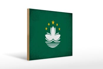 Panneau en bois drapeau Macao 40x30cm Drapeau de Macao signe décoratif vintage 1