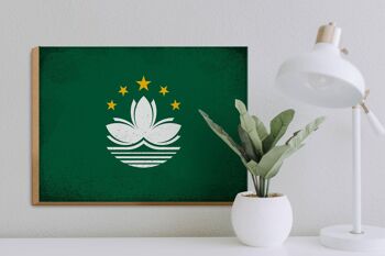 Panneau en bois drapeau Macao 40x30cm Drapeau de Macao signe décoratif vintage 3