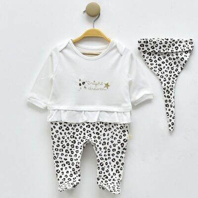 A Pack of Three Sizes 100% Cotton Girl Two Piece  Uniuque Leopard Designed Natural Onesie Set