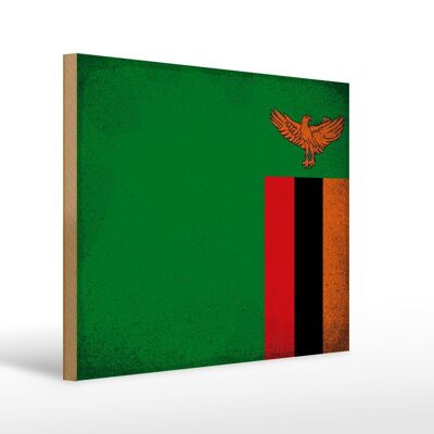 Holzschild Flagge Sambia 40x30cm Flag of Zambia Vintage Deko Schild