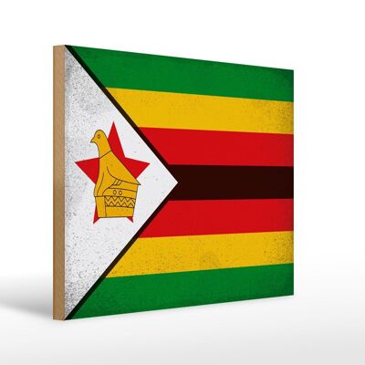 Panneau en bois drapeau Zimbabwe 40x30cm Drapeau Zimbabwe signe vintage