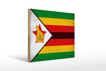 Panneau en bois drapeau Zimbabwe 40x30cm Drapeau Zimbabwe signe vintage 1