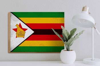 Panneau en bois drapeau Zimbabwe 40x30cm Drapeau Zimbabwe signe vintage 3