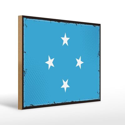 Cartello in legno bandiera della Micronesia 40x30 cm Bandiera Micronesia insegna decorativa