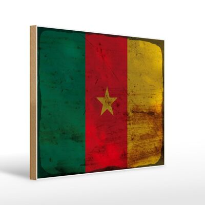 Letrero de madera bandera Camerún 40x30cm Bandera de Camerún cartel óxido