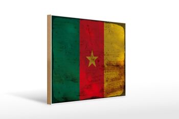 Panneau en bois drapeau Cameroun 40x30cm Drapeau du Cameroun signe rouille 1