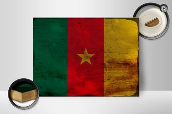 Panneau en bois drapeau Cameroun 40x30cm Drapeau du Cameroun signe rouille 2