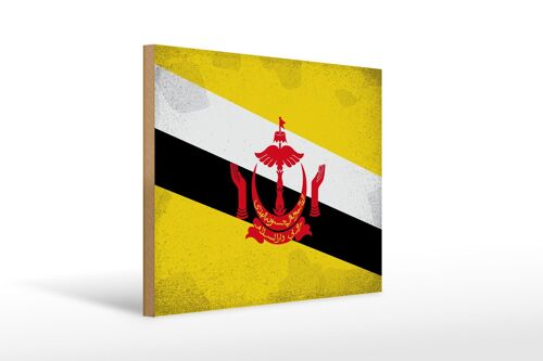 Holzschild Flagge Brunei 40x30cm Flag of Brunei Vintage Deko Schild