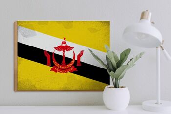 Panneau en bois drapeau Brunei 40x30cm Drapeau du Brunei signe décoratif vintage 3