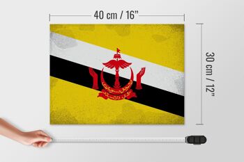 Panneau en bois drapeau Brunei 40x30cm Drapeau du Brunei signe décoratif vintage 4