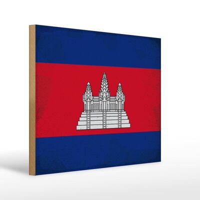 Letrero de madera bandera Camboya 40x30cm Bandera Camboya cartel vintage