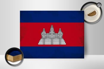Panneau en bois drapeau Cambodge 40x30cm Drapeau Cambodge signe vintage 2
