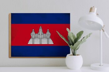 Panneau en bois drapeau Cambodge 40x30cm Drapeau Cambodge signe vintage 3