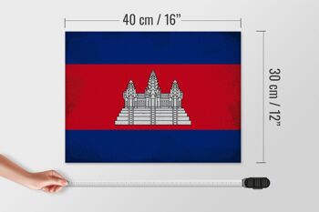 Panneau en bois drapeau Cambodge 40x30cm Drapeau Cambodge signe vintage 4