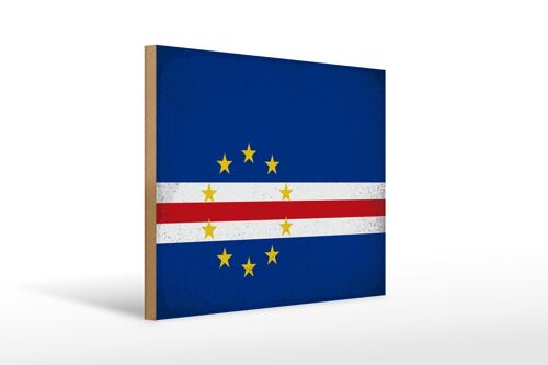 Holzschild Flagge Kap Verde 40x30cm Cape Verde Vintage Deko Schild