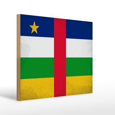 Letrero de madera bandera República Centroafricana 40x30cm VI escudo