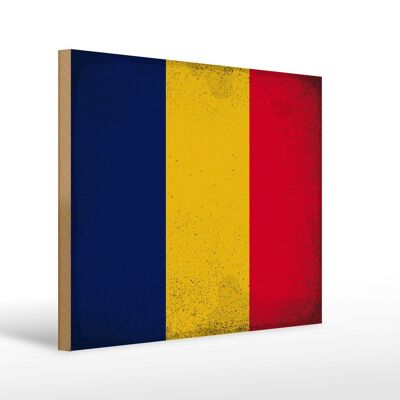 Holzschild Flagge des Tschad 40x30cm Flag of Chad Vintage Schild