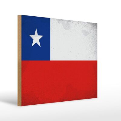Panneau en bois drapeau Chili 40x30cm Drapeau du Chili signe décoratif vintage