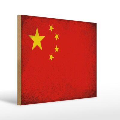 Cartello in legno bandiera Cina 40x30 cm Bandiera della Cina, cartello decorativo vintage