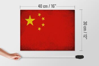 Panneau en bois drapeau Chine 40x30cm Drapeau de Chine signe décoratif vintage 4
