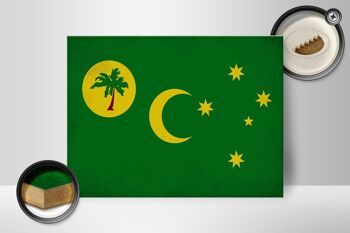 Panneau en bois drapeau Îles Cocos 40x30cm Panneau vintage Île Cocos 2