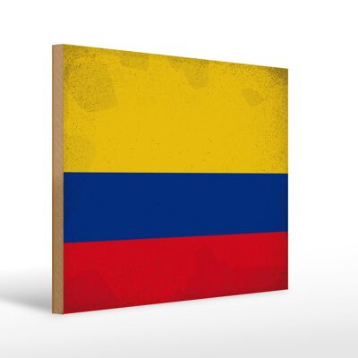 Holzschild Flagge Kolumbien 40x30cm Flag Colombia Vintage Schild