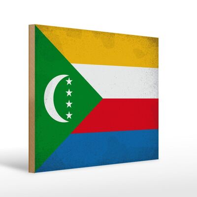Holzschild Flagge der Komoren 40x30cm Flag Comoros Vintage Schild