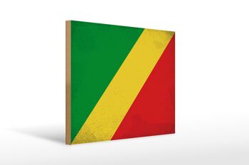 Panneau en bois drapeau Congo 40x30cm Drapeau du Congo panneau vintage 1