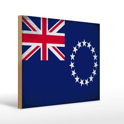 Panneau en bois drapeau Îles Cook 40x30cm Panneau vintage Îles Cook