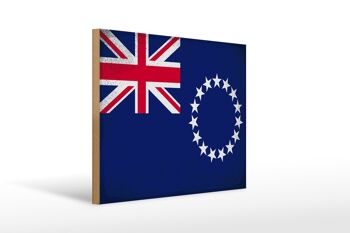 Panneau en bois drapeau Îles Cook 40x30cm Panneau vintage Îles Cook 1