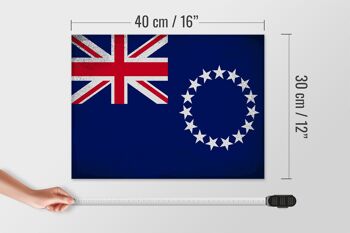 Panneau en bois drapeau Îles Cook 40x30cm Panneau vintage Îles Cook 4