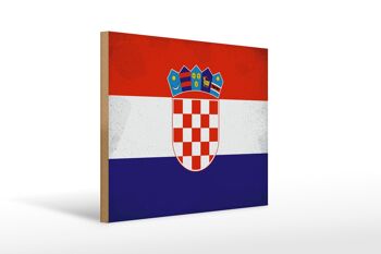 Panneau en bois drapeau Croatie 40x30cm Drapeau de Croatie signe vintage 1