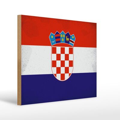 Holzschild Flagge Kroatien 40x30cm Flag of Croatia Vintage Schild