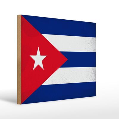 Holzschild Flagge Kuba 40x30cm Flag of Cuba Vintage Deko Schild