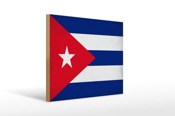 Panneau en bois drapeau Cuba 40x30cm Drapeau de Cuba signe décoratif vintage 1