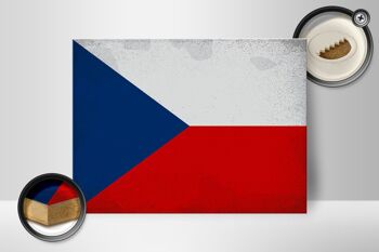 Panneau en bois drapeau République tchèque 40x30cm Panneau vintage République tchèque 2