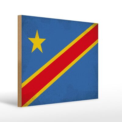 Holzschild Flagge DR Kongo 40x30cm Flag Congo Vintage Deko Schild