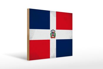 Panneau en bois drapeau République Dominicaine 40x30cm panneau vintage 1